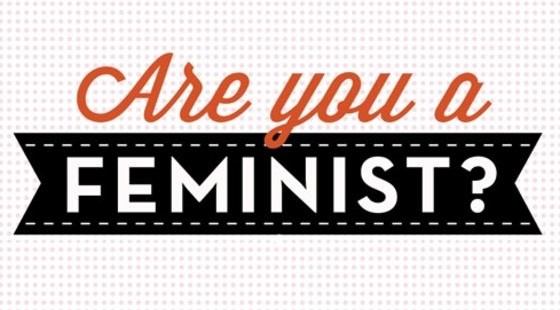 Picture with Are you a in red cursive lettering and FEMINIST? in white block letters on a black background.